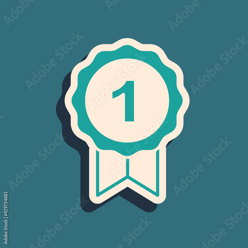 Green Dog award symbol icon isolated on green background. Medal with dog footprint as pets exhibition winner concept. Long shadow style. Vector