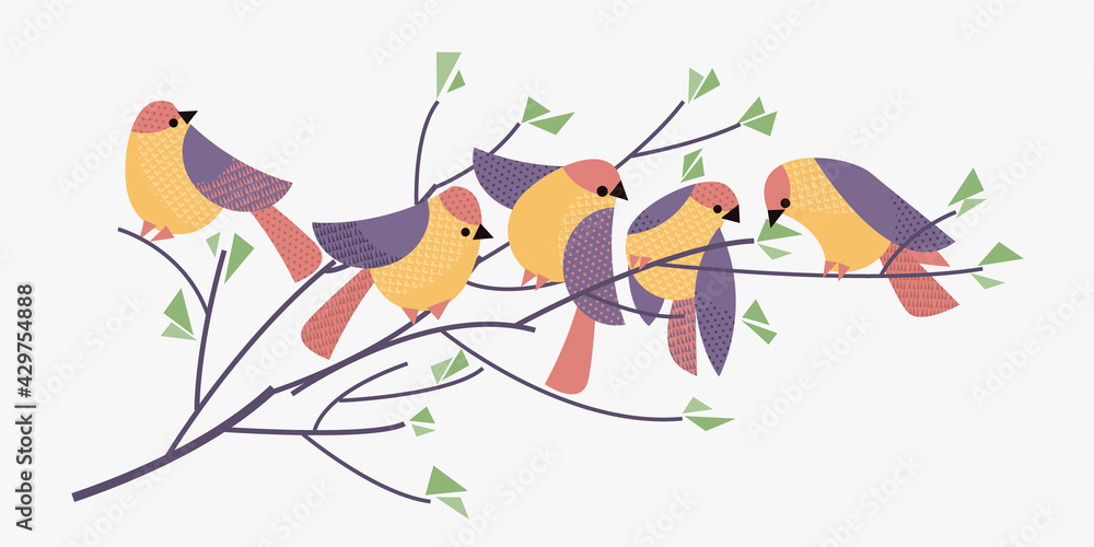 Pastel colors abstract spring birds for print