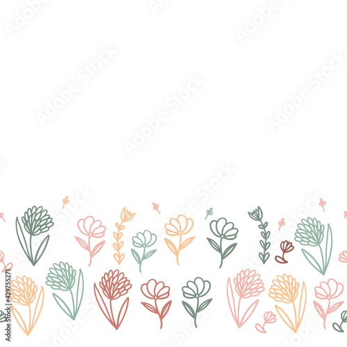 Seamless pattern hand drawn flowers for spring decoration. Doodle vector illustration. Isolated on white background. Stock illustration