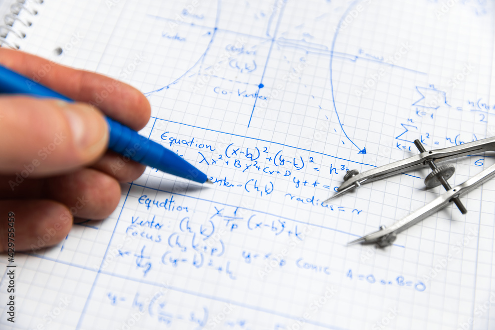 Math handwriting in notebook closeup Math handwriting in notebook closeup
