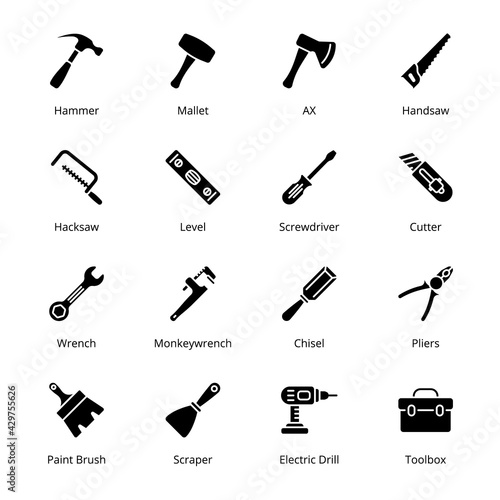 Tools Glyph Icons - Solid, Vectors