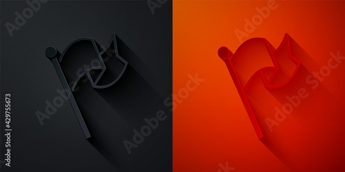 Paper cut Flag icon isolated on black and red background. Victory, winning and conquer adversity concept. Paper art style. Vector