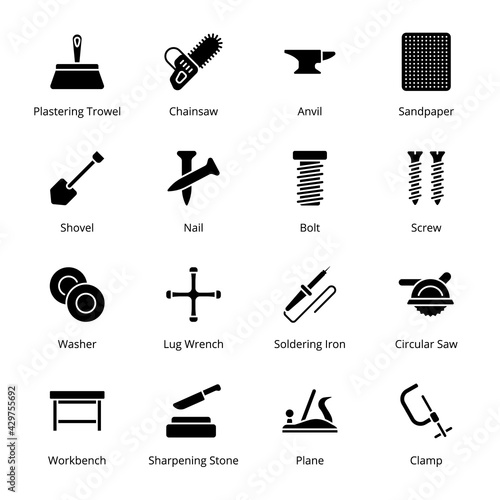 Tools Glyph Icons - Solid, Vectors