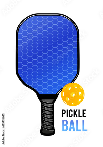 Pickleball with a ball and a racket for playing. Vector illustration