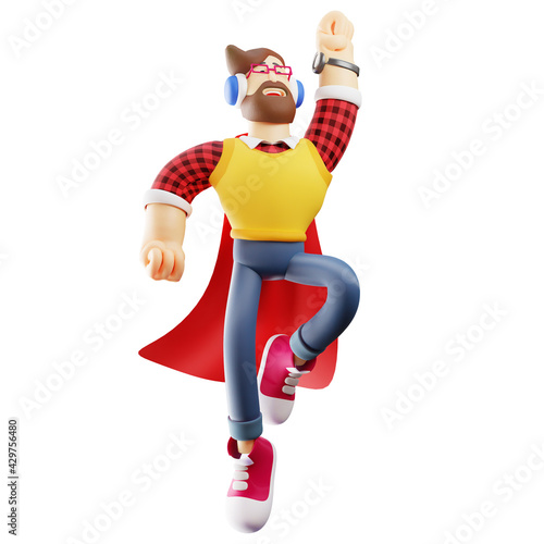 A strong 3D Male Cartoon with a flying pose