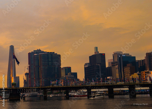 The sunset of Darling Harbour