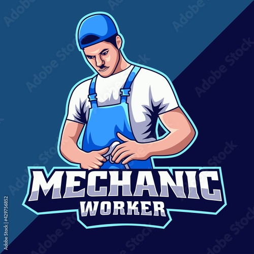 cartoon car mechanic worker mascot logo