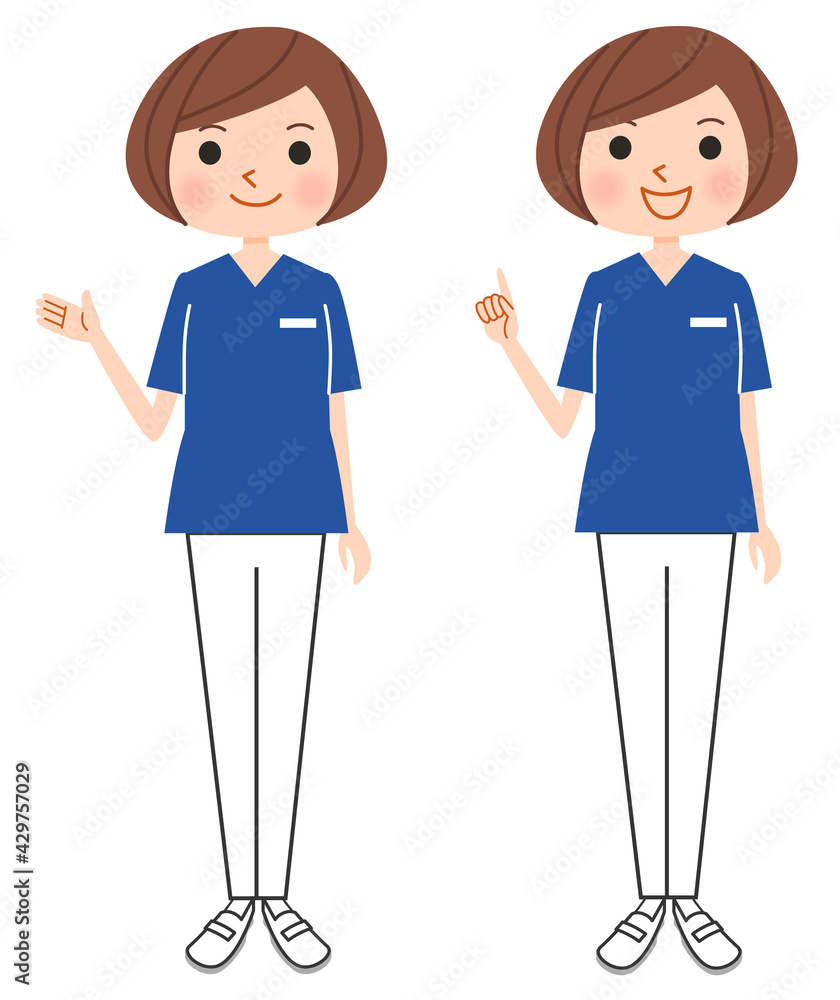 女性看護師または介護士のイラストセット