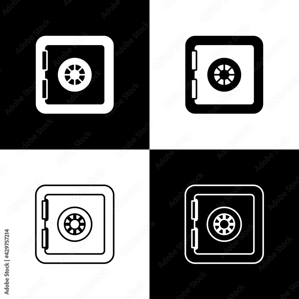 Set Safe icon isolated on black and white background. The door safe a bank vault with a combination lock. Reliable Data Protection. Vector Set Safe icon isolated on black and white background. The door safe a bank vault with a combination lock. Reliable Data Protection. Vector