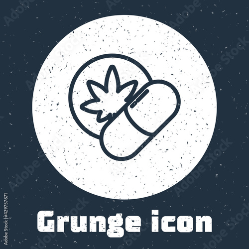 Grunge line Herbal ecstasy tablets icon isolated on grey background. Monochrome vintage drawing. Vector Illustration