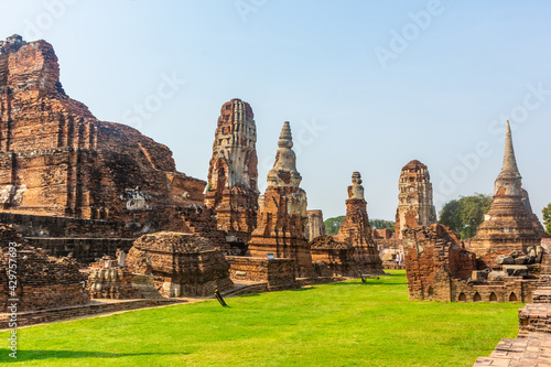 AYUTTHAYA, THAILAND, 12 JANUARY 2020: Ruins of Ayutthaya Temples