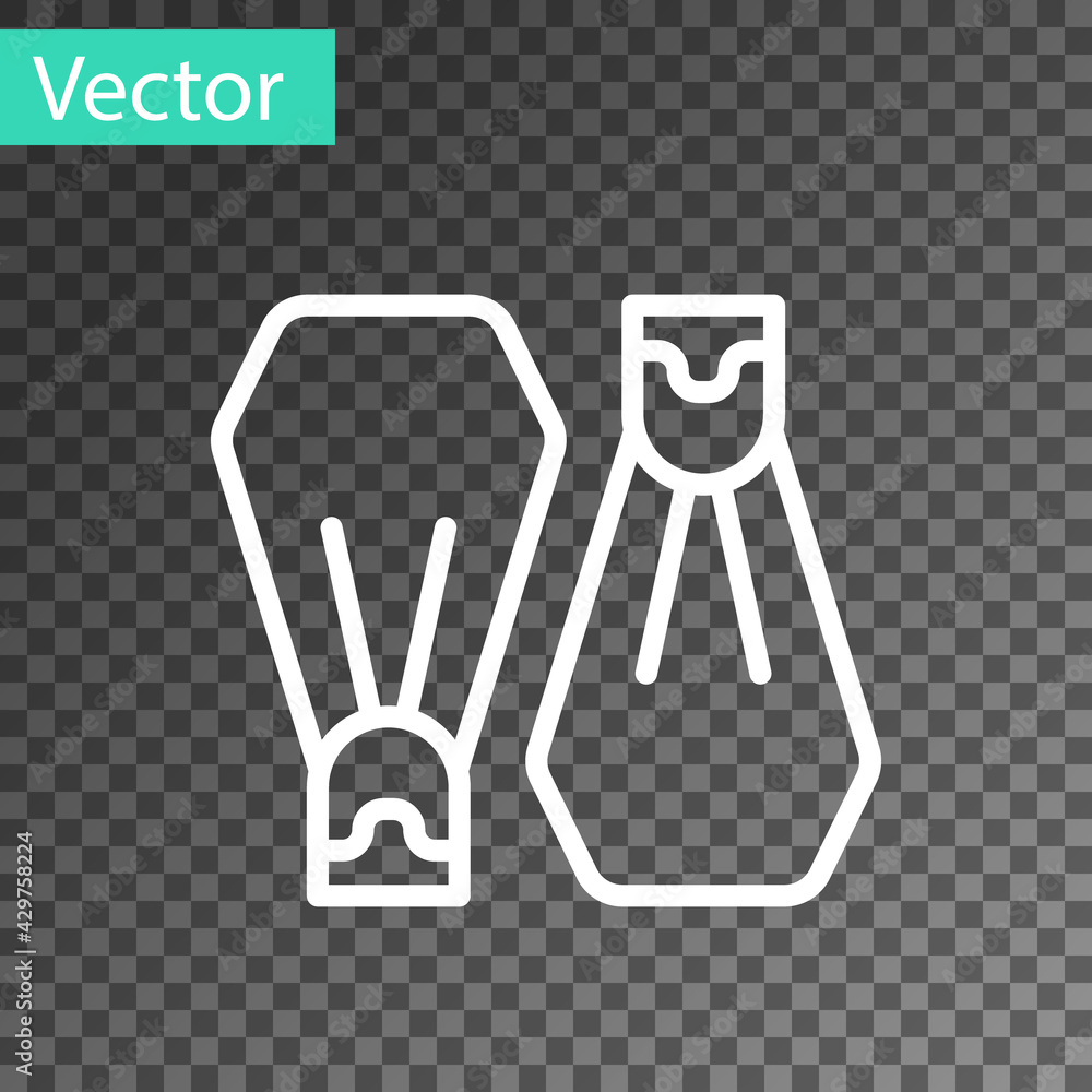 White line Rubber flippers for swimming icon isolated on transparent background. Diving equipment. Extreme sport. Sport equipment. Vector White line Rubber flippers for swimming icon isolated on transparent background. Diving equipment. Extreme sport. Sport equipment. Vector