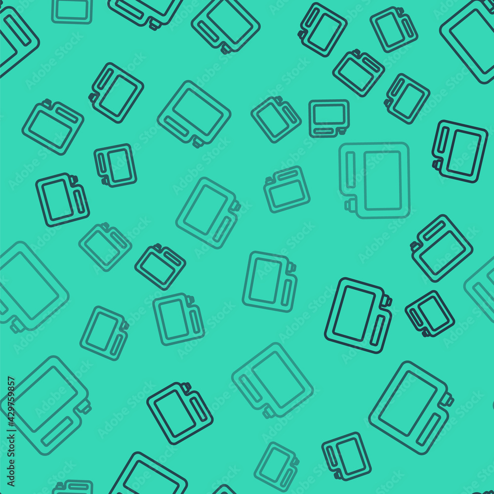 Black line Canister for motor machine oil icon isolated seamless pattern on green background. Oil gallon. Oil change service and repair. Engine oil sign. Vector Black line Canister for motor machine oil icon isolated seamless pattern on green background. Oil gallon. Oil change service and repair. Engine oil sign. Vector