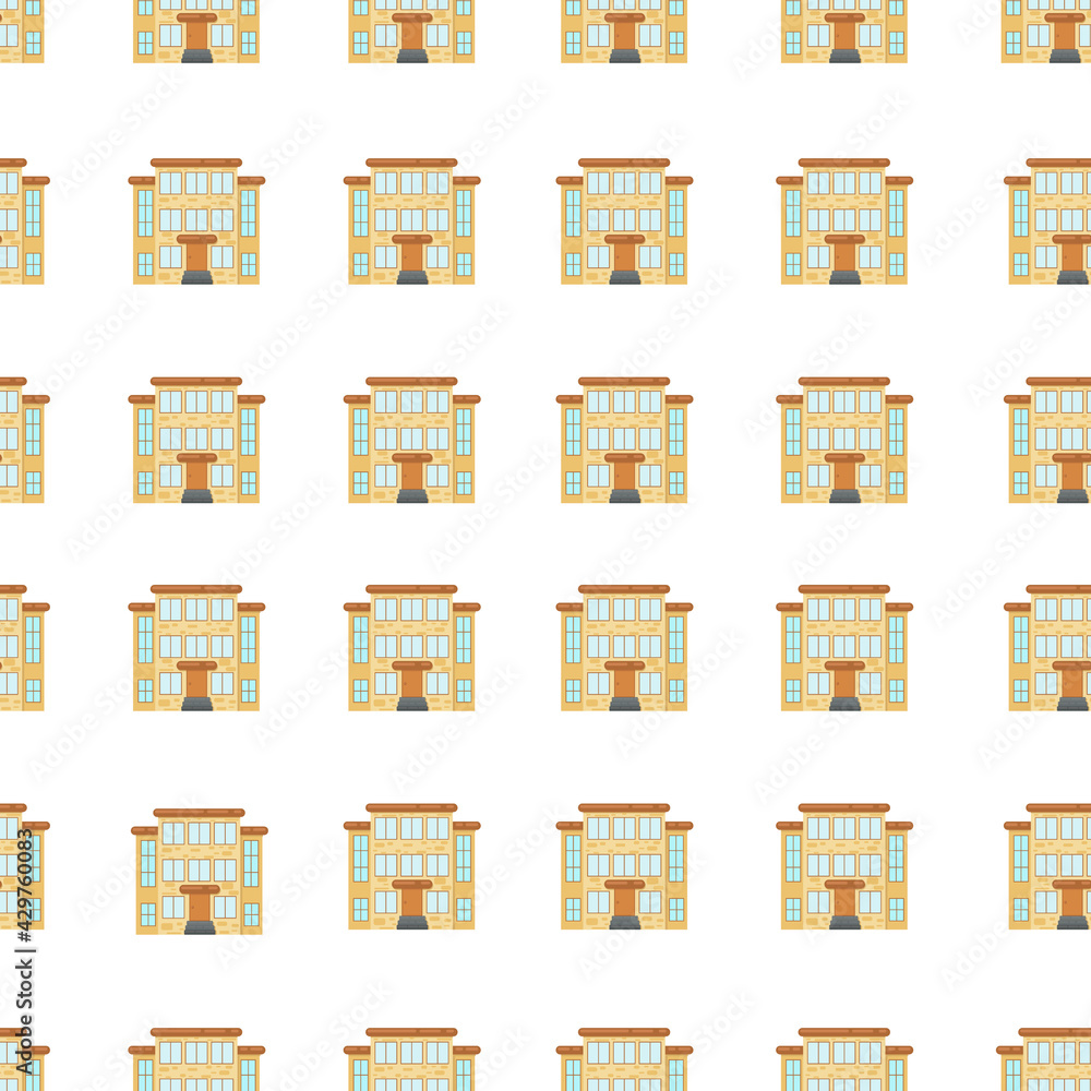 A seamless pattern of buildings. Identical repeating houses. Vector.