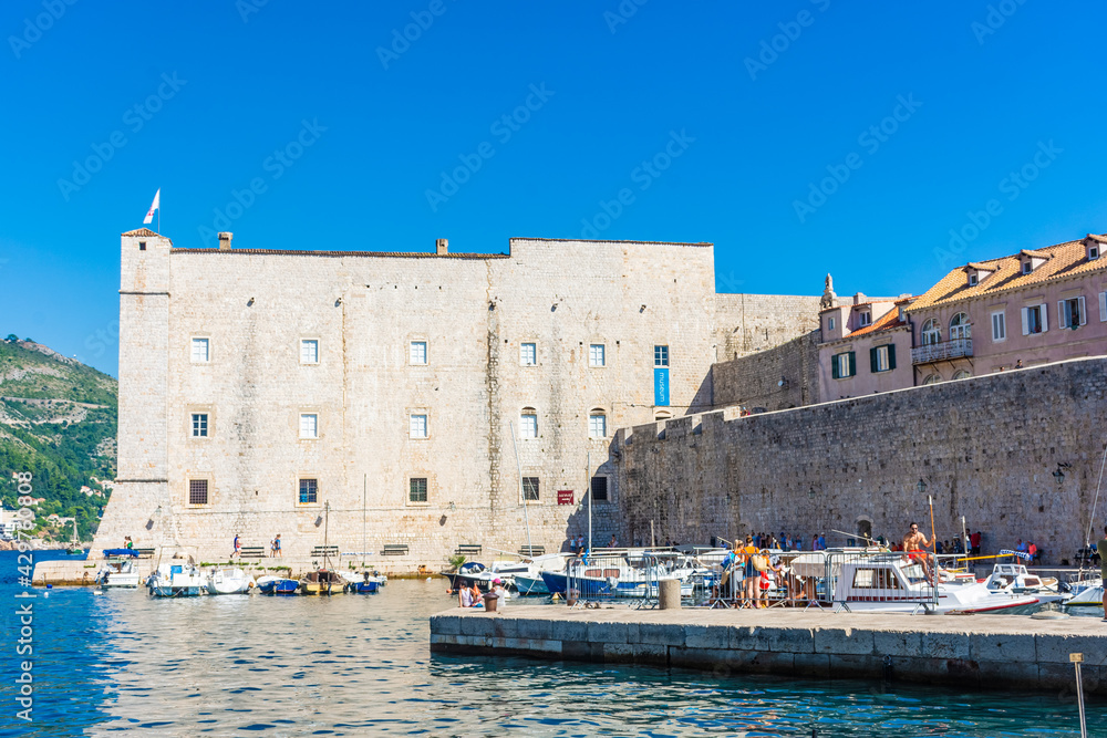 DUBROVNIK, CROATIA, AUGUST 13 2019: Harbour of the old town