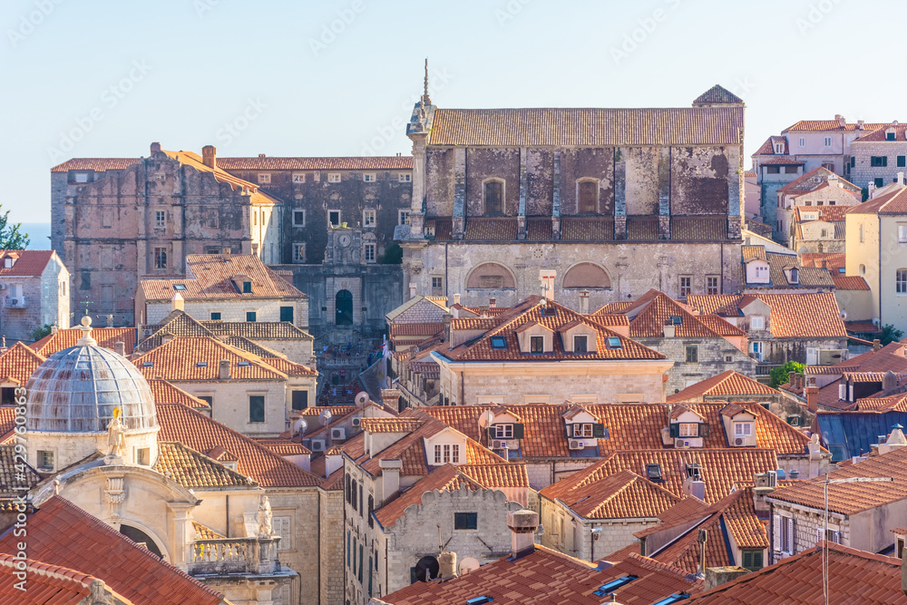 Beautiful aerial landscape of Dubrovnik old town at sunset, Croatia Beautiful aerial landscape of Dubrovnik old town at sunset, Croatia