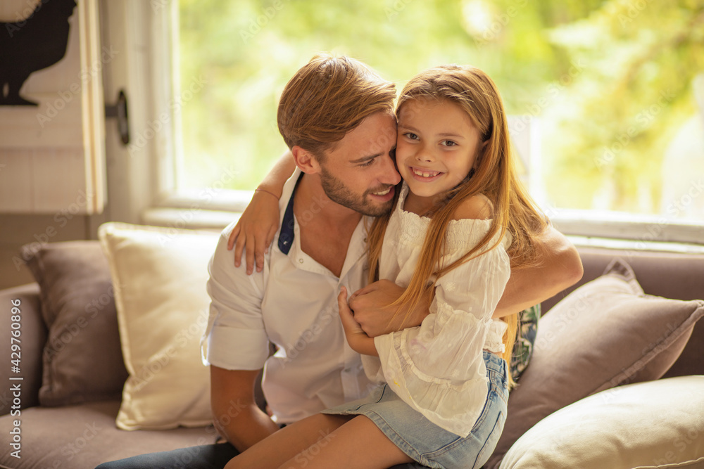 Portrait of father and daughter at home. Portrait of father and daughter at home.