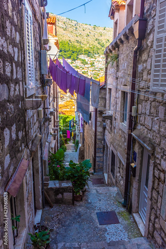 Clothes hanging in the streets of Dubrovnik old town, Croatia