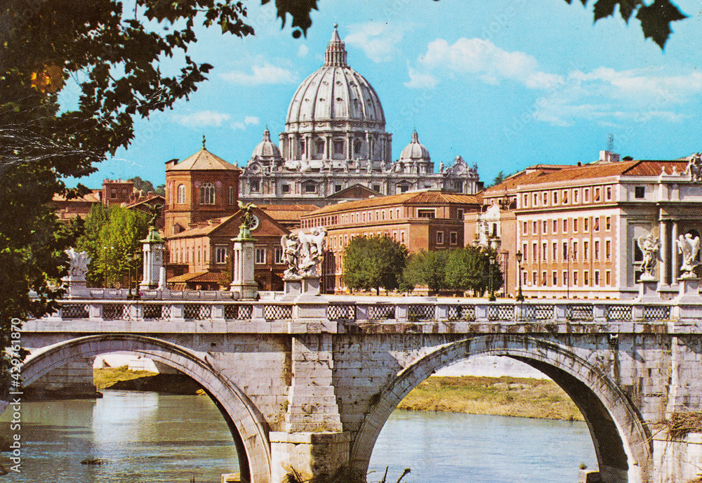 rome dome of san pietro seen from the long tiber 70s