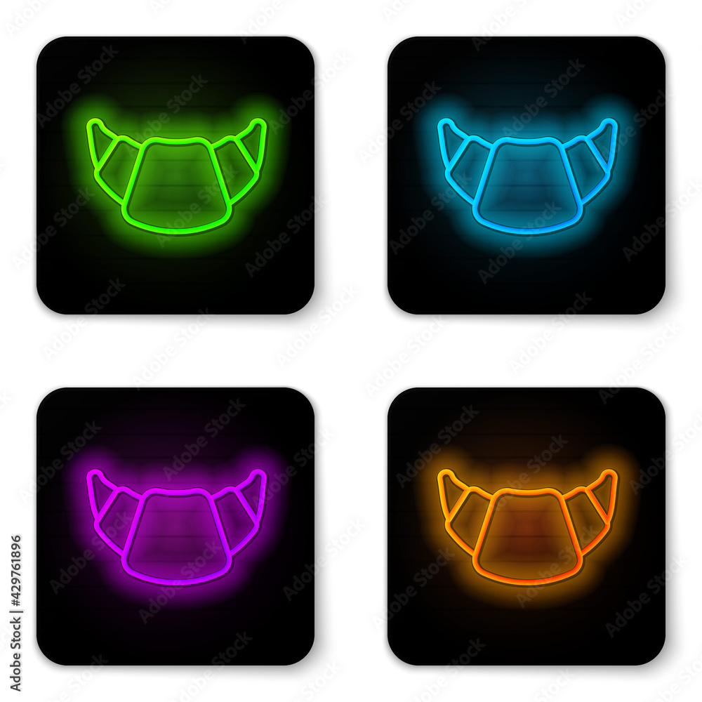 Glowing neon line Croissant icon isolated on white background. Black square button. Vector Glowing neon line Croissant icon isolated on white background. Black square button. Vector