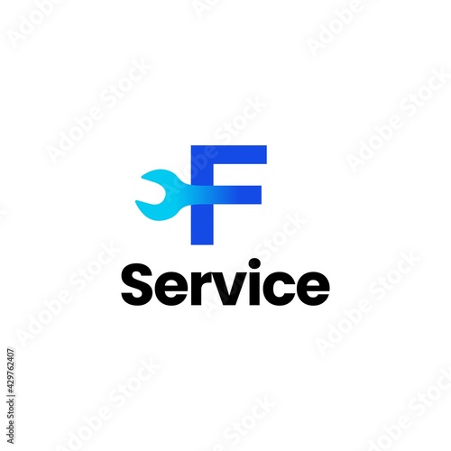 f letter wrench service logo vector icon illustration