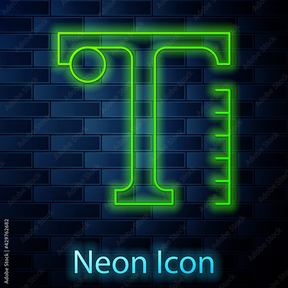 Glowing neon line Text icon isolated on brick wall background. Vector Glowing neon line Text icon isolated on brick wall background. Vector