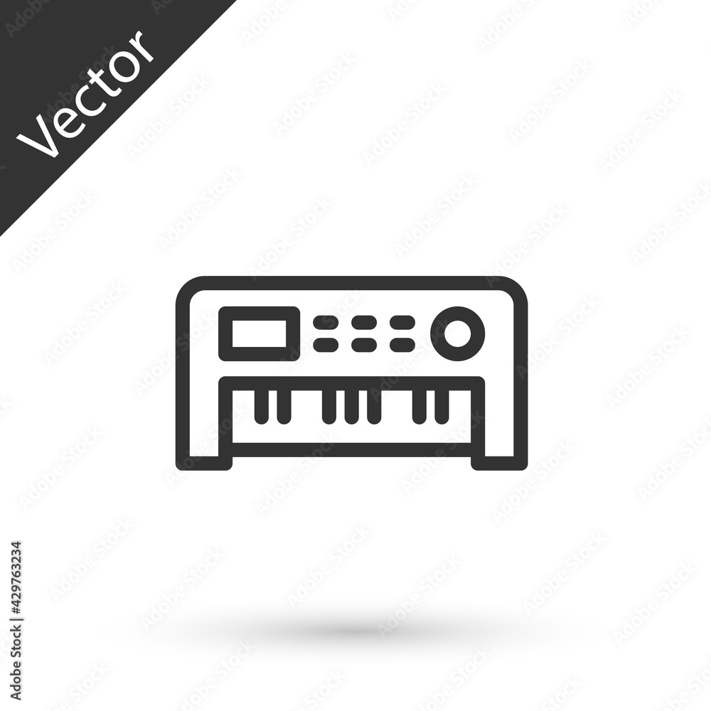 Grey line Music synthesizer icon isolated on white background. Electronic piano. Vector Grey line Music synthesizer icon isolated on white background. Electronic piano. Vector