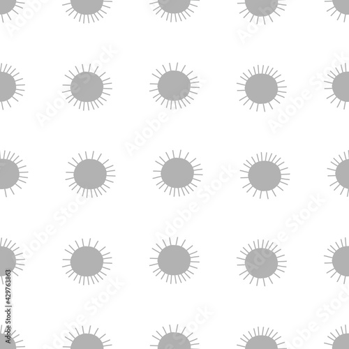 Sunny dots minimalistic abstract vector seamless pattern. Neutral grey sun polka dots decorative background. Solar shapes geometric bohemian vibes print design. 