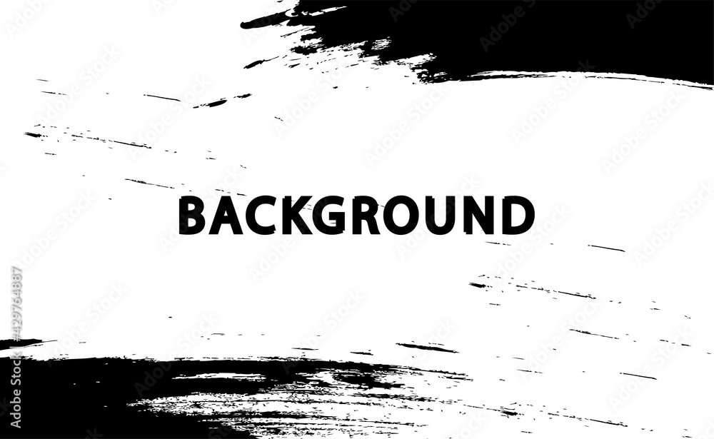 Grunge background banner template. Brush black paint ink stroke abstract texture. Vector illustration.