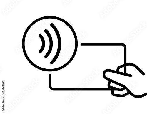 Contactless payment vector icon. Bank card with hand contactless pay. Outline payment sign isolated on white background. Vector illustration.