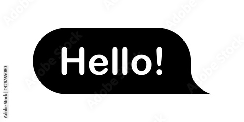 Hello, Hi quote bubble message. Speech Word Hello. Greeting text sign. Black bubble Isolated on white background. Vector illustration.