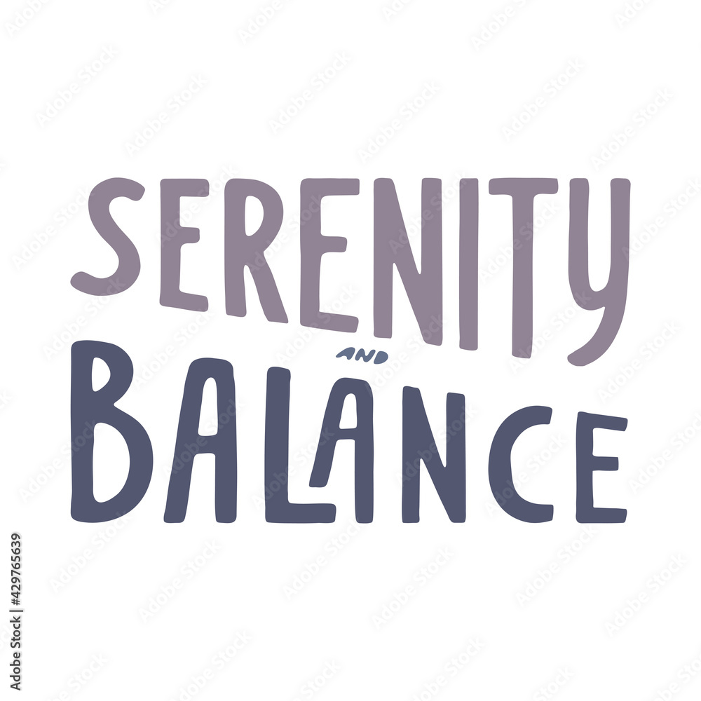 Yoga lettering Serenity and balance vector illustration, handwritten quote. Sing for greeting card, banner design, printable wall art