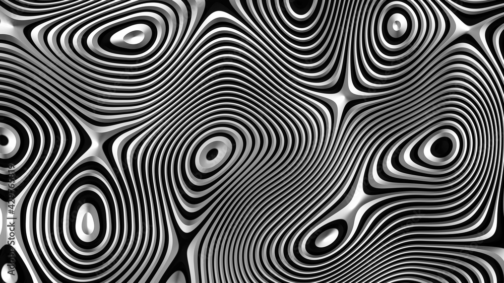 Abstract background black and white, fancy metallic lines, circular striped pattern, 3D render illustration. Abstract background black and white, fancy metallic lines, circular striped pattern, 3D render illustration.