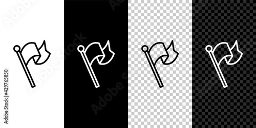 Set line Flag icon isolated on black and white, transparent background. Victory, winning and conquer adversity concept. Vector