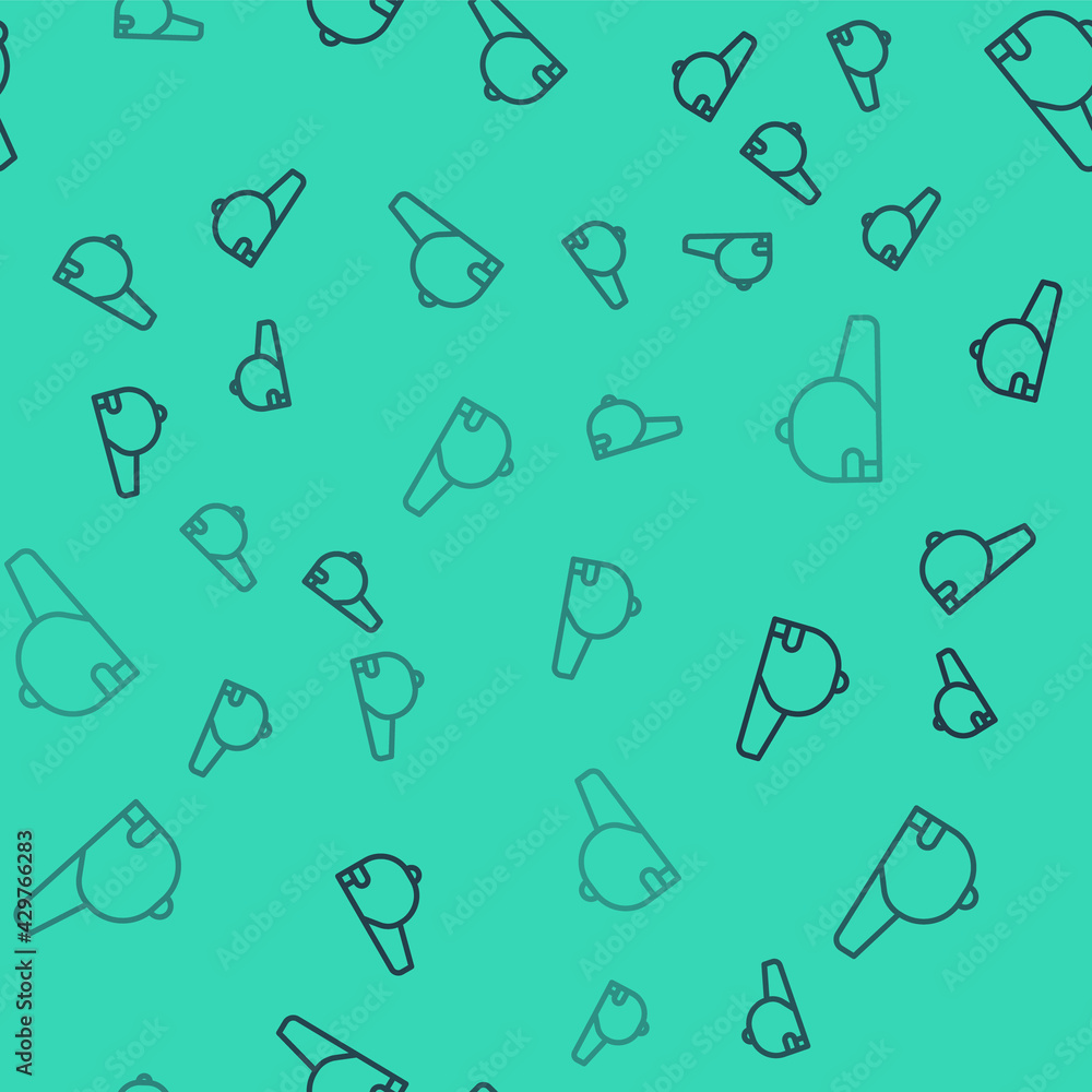 Black line Baseball cap icon isolated seamless pattern on green background. Sport equipment. Sports uniform. Vector Black line Baseball cap icon isolated seamless pattern on green background. Sport equipment. Sports uniform. Vector