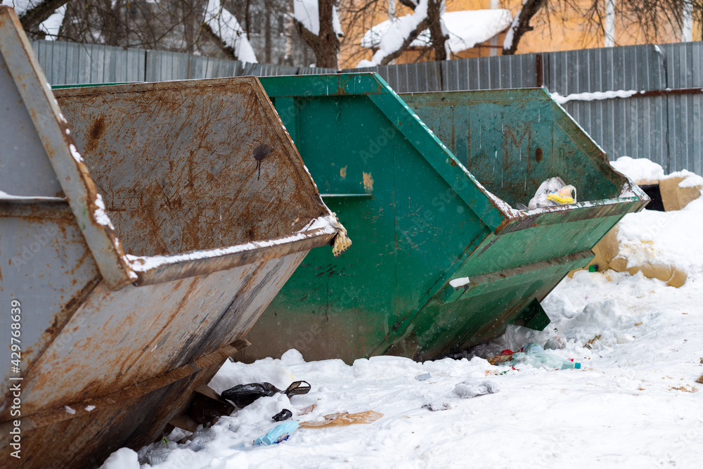 dirty garbage containers. environmental pollution. dirty garbage containers. environmental pollution.