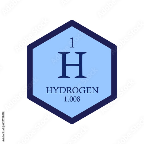 H Hydrogen Non reactive metal Chemical Element Periodic Table. Hexagon vector illustration, simple clean style Icon with molar mass and atomic number for Lab, science or chemistry education.