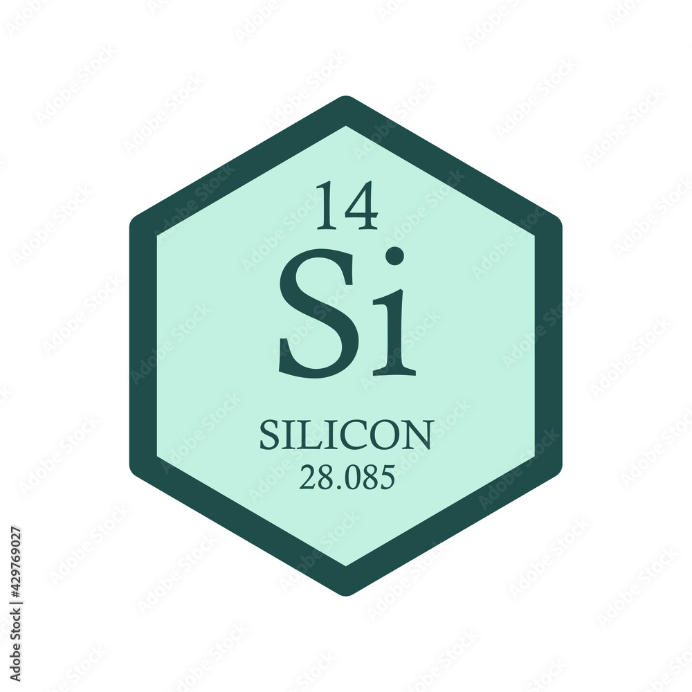Si Silicon Metalloid Chemical Element Periodic Table. Hexagon vector illustration, simple clean style Icon with molar mass and atomic number for Lab, science or chemistry education. Si Silicon Metalloid Chemical Element Periodic Table. Hexagon vector illustration, simple clean style Icon with molar mass and atomic number for Lab, science or chemistry education.