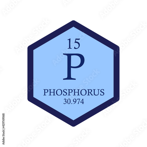 P Phosphorus Non reactive metal Chemical Element Periodic Table. Hexagon vector illustration, simple clean style Icon with molar mass and atomic number for Lab, science or chemistry education.