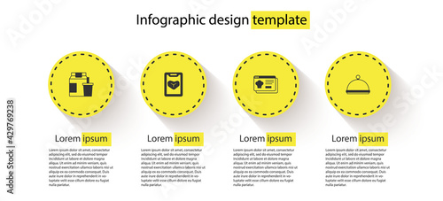Set Online ordering and delivery, Restaurant cafe menu, and Covered with tray. Business infographic template. Vector