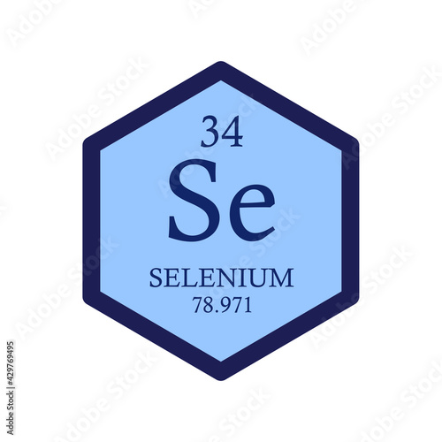 Se Selenium Non reactive metal Chemical Element Periodic Table. Hexagon vector illustration, simple clean style Icon with molar mass and atomic number for Lab, science or chemistry education.