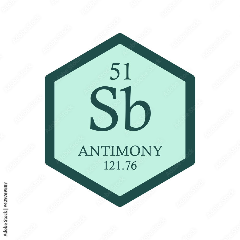 Sb Antimony Metalloid Chemical Element Periodic Table. Hexagon vector ...