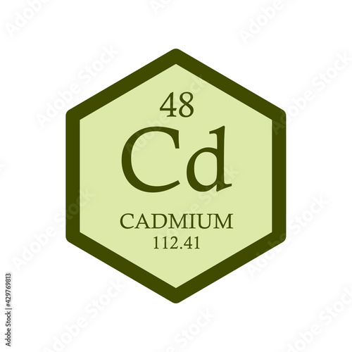 Cd Cadmium Transition metal Chemical Element Periodic Table. Hexagon vector illustration, simple clean style Icon with molar mass and atomic number for Lab, science or chemistry education.