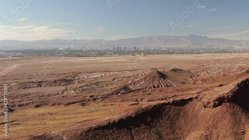 Las Vegas Skyline and Desert Canyon Aerial Shot R Nevada USA