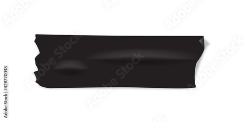 Piece of black electrical tape isolated on white background. Vector realistic duct or asking tape part