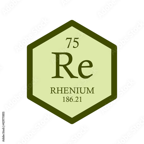 Re Rhenium Transition metal Chemical Element Periodic Table. Hexagon vector illustration, simple clean style Icon with molar mass and atomic number for Lab, science or chemistry education.