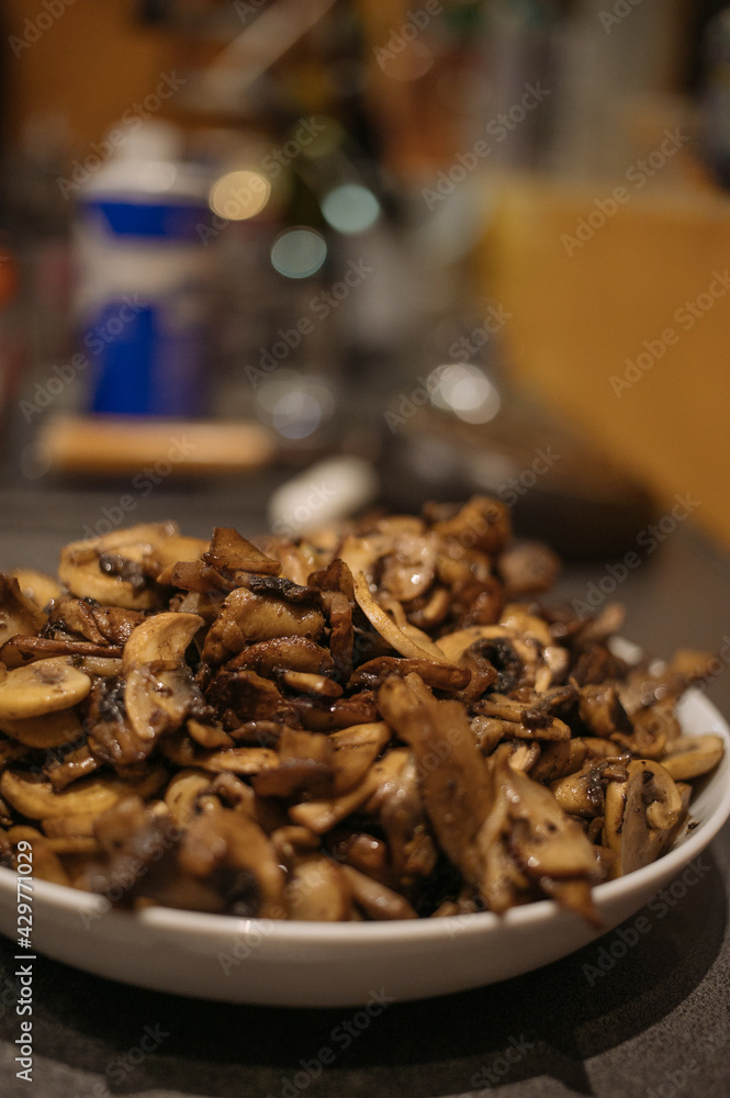 sauteed mushrooms in the bowl 