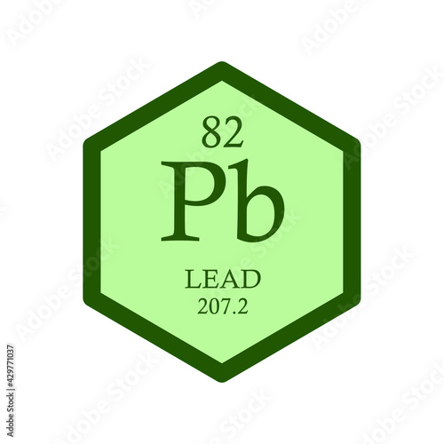 Pb Lead Post transition metal Chemical Element Periodic Table. Hexagon vector illustration, simple clean style Icon with molar mass and atomic number for Lab, science or chemistry education.