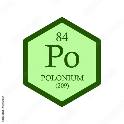 Po Polonium Post transition metal Chemical Element Periodic Table. Hexagon vector illustration, simple clean style Icon with molar mass and atomic number for Lab, science or chemistry education.