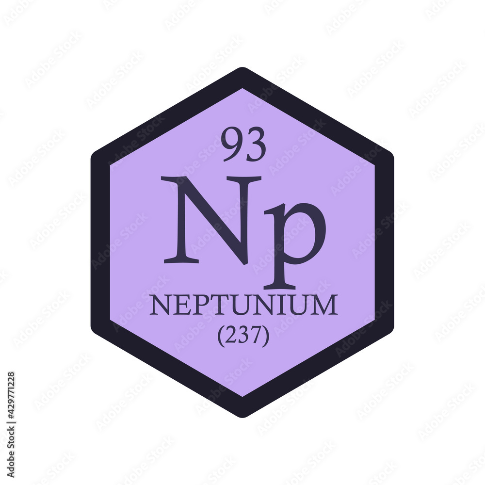 Np Neptunium Actinoid Chemical Element Periodic Table. Hexagon vector